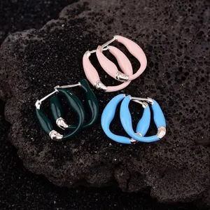Chic 925 sterling silver enamel hoop earrings in pink, green, and blue set for women