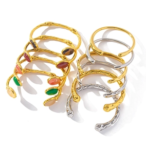 18k gold plated stainless steel hammered lava cuff bracelet with colorful oval stones