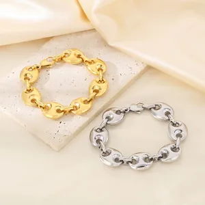 Bracciale A Catena Grossa Chicco Di Caffè Naso Di Maiale Acciaio Inossidabile Placcato Oro 18K Gioielli Di Moda Per Uomo E Donna