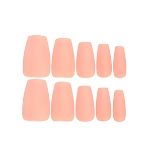 Matte nude pink ballerina fake nails set in 10 pieces with minimalist white background