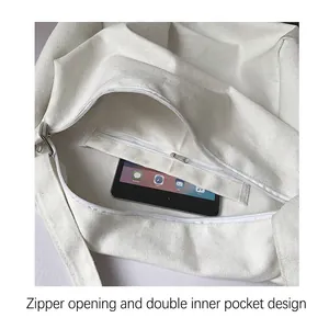Minimalist white canvas bag with zipper closure and functional double inner pockets