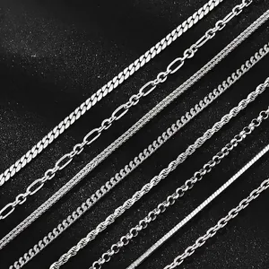 Collection of silver 925 sterling silver chains including cuban and wheat link styles