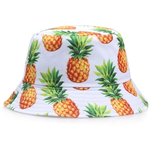 Cappello a secchiello in cotone bianco con stampa ananas gialla per protezione solare all'aperto