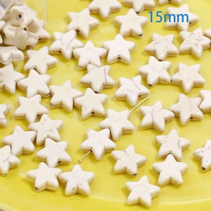 Detail of 15mm star-shaped white turquoise beads with brown marble texture for DIY jewelry