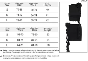 Detailed size chart for sexy two-piece floral top and high waist mini skirt set