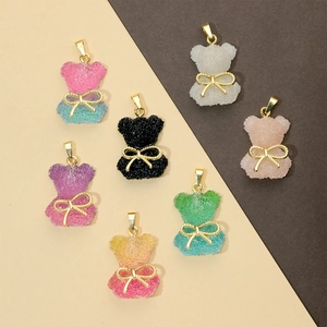 Cute crystal bear charms with golden bow ties in multiple colors for DIY jewelry making