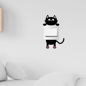 Cartoon Black Cat Switch Sticker PVC Waterproof Removable Wall Decal Bedroom Living Room Home Decor Cute Animal Peeking