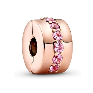 Rose gold bead charm with pink round-cut gemstones for bracelets and necklaces