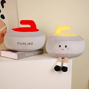 Lot de peluches en forme de pierre de curling rouge et jaune avec un visage mignon