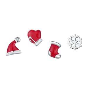 S925 silver Christmas earring set with hat, glove, sock and snowflake motifs