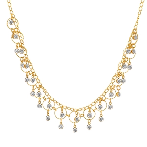 Elegant gold choker necklace with teardrop zirconia tassels and multi-layer chain design