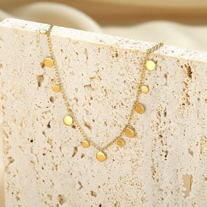 Minimalist Stainless Steel Bracelet Gold Plated Round Disc Pendant Chain For Women Dainty Fashion Jewelry Accessory