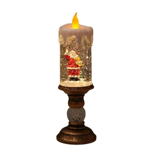 Vintage gold LED Christmas candle lamp with Santa Claus and swirling water glitters
