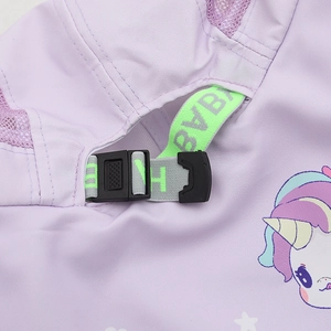 Detail of adjustable back strap and breathable mesh on children unicorn sun hat