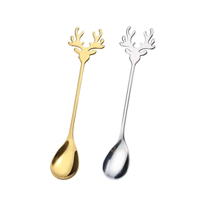 Polished stainless steel reindeer elk antler spoon set in gold and silver finish