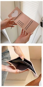 Interno del portafoglio rosa in pelle PU con fessure per carte e scomparto a cuore