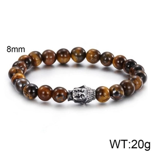 Retro Tiger Eye Stone Beaded Bracelet Stainless Steel Buddha Head Meditation Yoga Zen Jewelry For Men