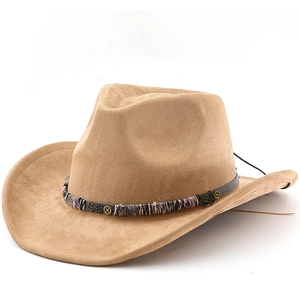 Western Cowboy Hat Suede Felt Wide Rolled Brim With Steampunk Gear Woven Band For Men Women Outdoor Retro Style