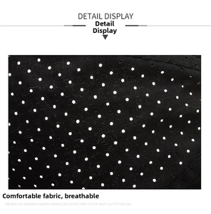 Detail view of breathable black mesh fabric on a quick-dry baseball cap for summer sports