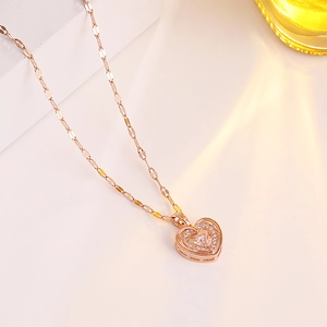 Heart Pendant Necklace Stainless Steel Copper Gold Plated Dancing Zircon Elegant Jewelry For Women