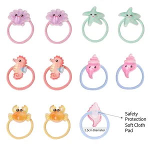 Set of 5 cartoon ocean animal hair ties for girls with glitter sea creature motifs