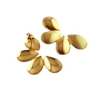 French vintage gold striped flower earrings with layered petal design and metallic finish