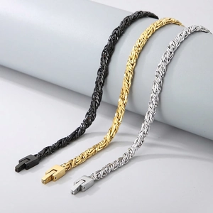 Collier Chaîne Corde En Acier Inoxydable Homme Hip Hop Punk Tressé Torsadé Bijoux Mode Urbaine Avec Fermoir Pliant