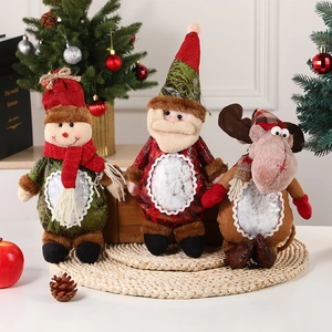 Christmas Plush Doll Gift Bag Apple Pouch With Zipper And Transparent Window Festive Party Candy Decor Santa Reindeer