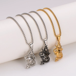 Retro Men Skull Snake Sword Pendant Necklace 304 Stainless Steel Plated Jewelry Punk Gothic Rock Accessory