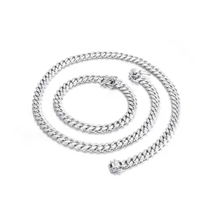 Men Cuban Link Necklace And Bracelet 316L Stainless Steel Polished Matte Double Sided Hip Hop Fashion Jewelry