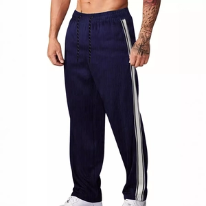 Pantalon décontracté en velours côtelé bleu marine avec bandes blanches latérales