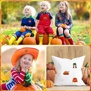 Fall Thanksgiving themed embroidered patches featuring pumpkin and maple leaf on clothing