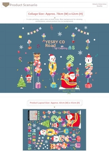 Detail of Christmas wall stickers showing 60x45cm layout with Santa and snowman motifs