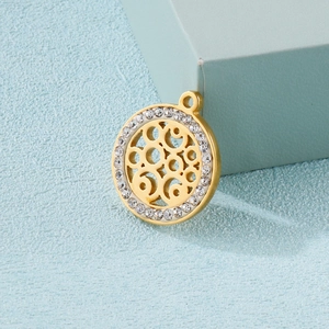 Breloques Creuses Géométriques Rondes En Acier Inoxydable Avec Strass Transparents Pour La Fabrication De Bijoux DIY
