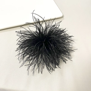 Macro detail of natural black ostrich feather brooch with fine textures for party wear