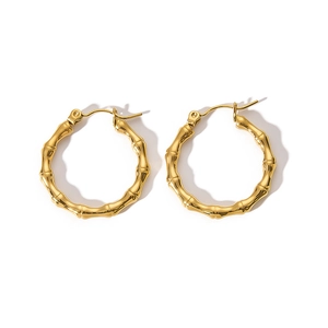 Boucles d'oreilles vintage en acier inoxydable plaqué or 18K avec design en bambou