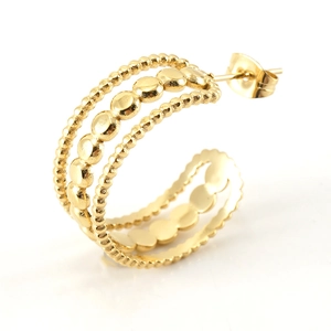 Boucle d'oreille créole en forme de C plaquée or 18 carats avec design perles étagées