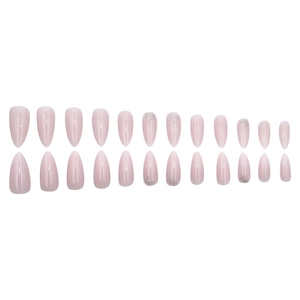 24pcs nude pink and silver glitter almond press-on nails set with glossy finish