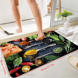 Detail view of non-slip bath mat with 80x50cm dimensions and Nordic green leaf design