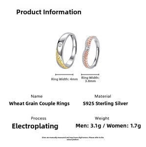 Detailed view of S925 silver wheat rings with rose gold accents and zircon stones