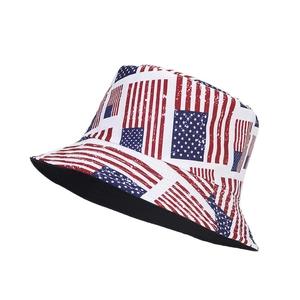 Reversible bucket hat with vintage American flag print stars and stripes pattern