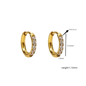 Detailed size chart for gold earrings with AAA zircon, diameter 11.6mm and width 1.9mm
