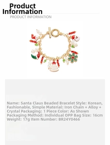 Detail of Christmas bracelet featuring Santa and snowflake enamel charms with pearls