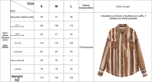 Tabella taglie dettagliata per camicia in chiffon a righe con misure e composizione tessuto