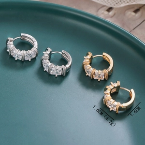 S925 silver hoop earrings with cubic zirconia in gold and silver finish, size 1.6cm