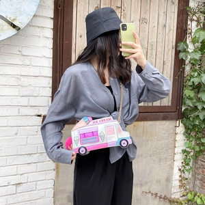 Creative ice cream truck shaped crossbody bag with colorful gradient laser finish and chain