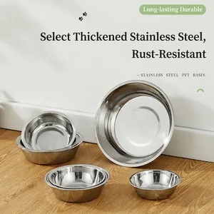 Stainless Steel Pet Bowl Durable Thickened Dog Cat Feeding Basin Bite Resistant Polished Water Dish For Puppies And Kittens