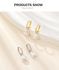 Détail de boucles d'oreilles en argent S925 avec perles baroques et zircons micro-incrustés