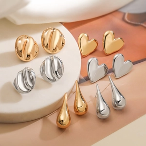 Minimalist 18K gold and silver plated earrings in heart, round, and teardrop shapes