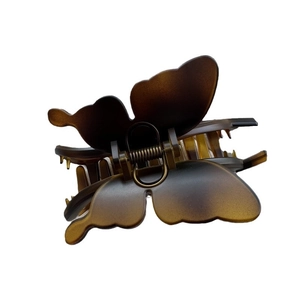 Brown butterfly hair claw clip with gradient effect and large PC spring on white background